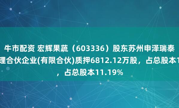 牛市配资 宏辉果蔬（603336）股东苏州申泽瑞泰企业管理合伙企业(有限合伙)质押6812.12万股，占总股本11.19%